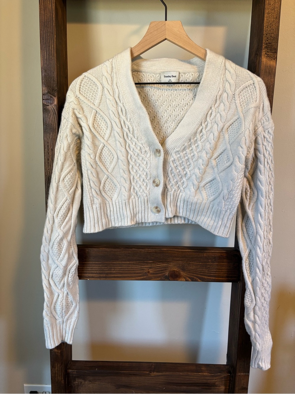 Aritzia (Sunday Best) Ivory Cable Knit Cropped Cardigan